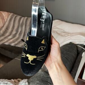 Jon Josef Black Velour Slip On Cat Face Casual Slip Ons Shoes Sz 7